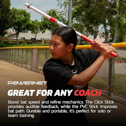 PowerNet Combo PVC/Click Stick Softball & Baseball Swing Trainer, Interchangeable Baseball Hitting Trainer, PVC Training Bat for Drills, Bat Speed Training Equipment