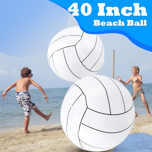 2 Pcs 40 Inch Giant Inflatable Soccer Ball Basketball Volleyball Baseball Blow Up Beach Balls Large Inflatable Sport Pool Balls for Outdoor Activity Games Pool Decoration