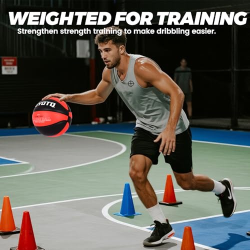 KUYOTQ 2.2lbs 29.5" Weighted Basketball Size 7 Composite Indoor Outdoor Heavy Trainer Basketball for Improving Ball Handling Dribbling Passing and Rebounding Skill (Deflated)