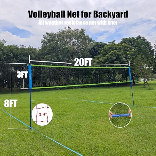 Outdoor Portable Volleyball Net System - Adjustable Height Poles with Soft Volleyball Ball, Pump, Hammer, Boundary Line, and Carry Bag for Backyard, Beach, Lawn - color: 20FT Blue Green