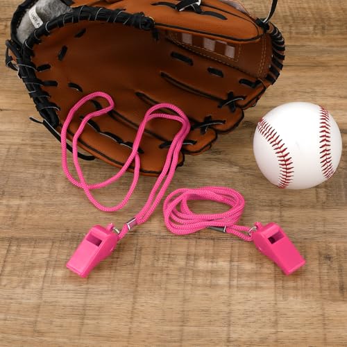 Pink Whistle, 2 Packs Whistle for Coaches, Plastic Coach Whistles with Lanyard, Loud Clear Crisp Referee Whistle, Whistle Emergency for Teacher Polices Officials Sport Training Lifeguard
