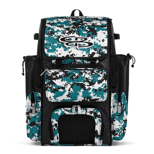 Boombah Superpack Bat Pack - Backpack Version (no wheels) - Holds 4 Bats - Camo Series - Multiple Color Options - color: Black/Teal