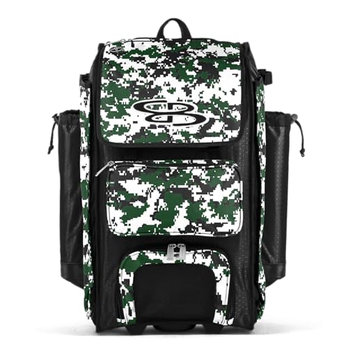 Boombah Catchers Superpack Hybrid Rolling Digital Camo Bat Bag - Multiple Colors - Wheeled & Backpack Version - color: Black/Dark Green