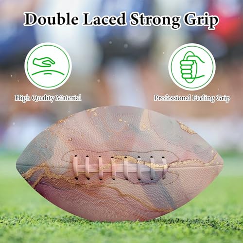 American Football, Official Size 11.9 x 7.3 Inch, Premium Composite Leather High-Grip Ball with Pro-Style Lacing, Unique Prints for Training, Games & Gifts - color: Pink Marble