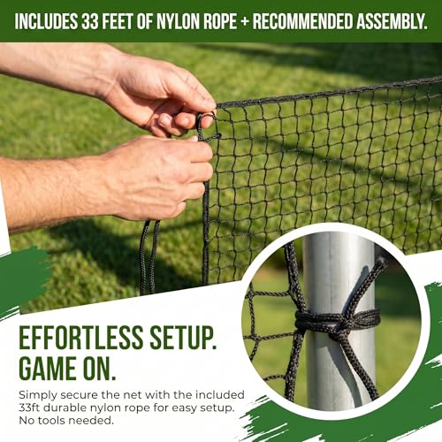 Baseball Softball Backstop Nets,Sports Net with 33ft Rope or Steel Hanging Kit, Nylon Nets Also for Basketball Soccer Lacrosse Hockey. - size: 10x10 feet, style: With Nylon Rope