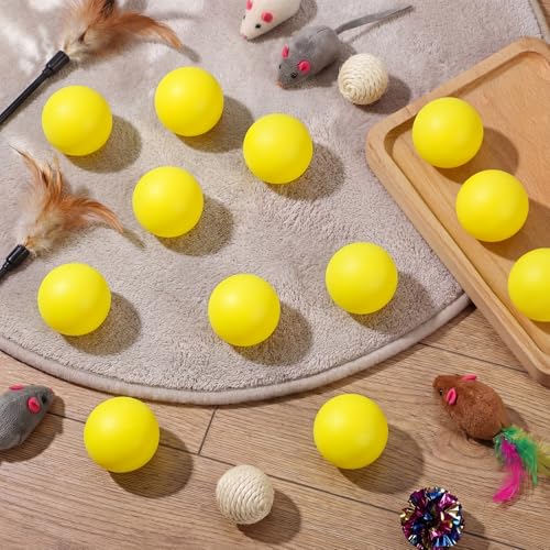 Hoteam 12 Pcs Cat Table Tennis Balls, 1.57 Inch Cat Ball Toys for Indoor Cats, High Bounce Table Tennis Balls, Interactive Bouncy Ball Toy for Kitten Cats Pets Playing Exercising Trainning(Yellow) - color: Yellow