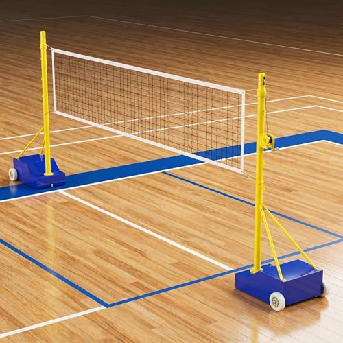 Adjustable Volleyball/Badminton Net with Wheels, 4 Heights (5ft-6.8ft), Portable Poles for Kids & Adults, Perfect for Backyard Games & Sports Events