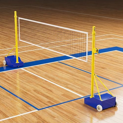 Adjustable Volleyball/Badminton Net with Wheels, 4 Heights (5ft-6.8ft), Portable Poles for Kids & Adults, Perfect for Backyard Games & Sports Events