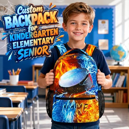 Kids Backpack for Boys Custom Hockey Schoolbag for Kindergarten Elementary Primary, Durable School Supplies - color: Grey