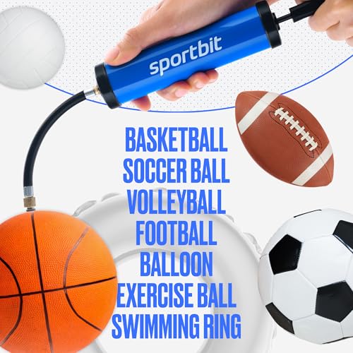 SPORTBIT Ball Pump for Sports Balls - Hand Pump for Football, Soccerball, Volleyball, Basketball Inflator, Ball Air Pump - Exercise Balls - Comes with 5 Needles