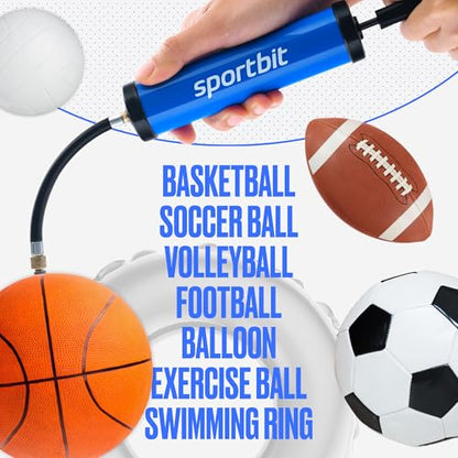 SPORTBIT Ball Pump for Sports Balls - Hand Pump for Football, Soccerball, Volleyball, Basketball Inflator, Ball Air Pump - Exercise Balls - Comes with 5 Needles