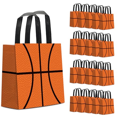 KERINGO 24 PCS Basketball Gift Bags Basketball Treat Bag with Handles Reusable Basketball Goodie Snack Favor Bag Non Woven Party Favor Bags for Sports Birthday Party Decor