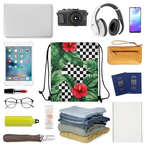 Water Resistant Drawstring Backpack Lightweight Sackpack for Yoga Gym Beach Travel, Men Women Unisex Sports Bag, Tropical Palm Leaves Hibiscus Bags - color: Picture (1013)