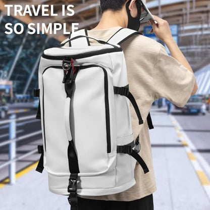 YOUMIAN Gym Duffle Bag 3 IN 1 Travel Backpack 40L Waterproof Shoe Compartment for Men and Women Basketball Soccer Sports Bag (White) - color: White