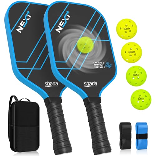 Pickleball Paddles Set of 2 - Graphite Carbon Fiber Pickleball Set with 16mm, Lightweight T700 Pickle Ball Rackets 2 Pack with 4 Outdoor Balls and 1 Bag - color: Blue
