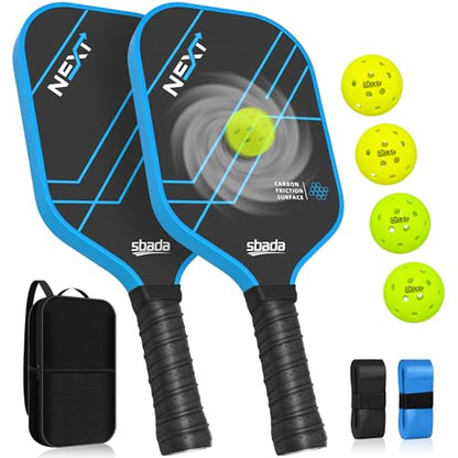Pickleball Paddles Set of 2 - Graphite Carbon Fiber Pickleball Set with 16mm, Lightweight T700 Pickle Ball Rackets 2 Pack with 4 Outdoor Balls and 1 Bag - color: Blue