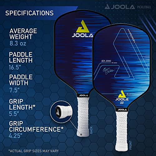 JOOLA Ben Johns CAS 16mm Carbon Fiber Pickleball Paddle - CAS Surface Tech - Control & Power Paddle - USAP Approved - Aero Curve - Feel-Tec Pure Grip - NFC Chip - color: Blue with Cover, size: Hyperion