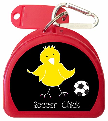 Soccer Mouth Guard, Mouthguard, Retainer Case - Soccer Chick - color: Red