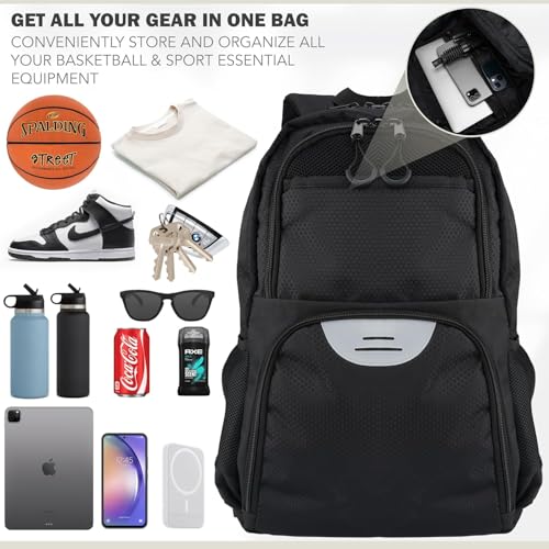 Soccer & Basketball Sports Bag with Ball Pump - Basketball Backpack with Separate Ball & Shoes Holder Compartment, Soccer Basketball Football & Volleyball Bag with Large Capacity - color: Carbon Black, style: Bag Only