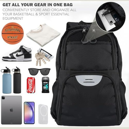 Soccer & Basketball Sports Bag with Ball Pump - Basketball Backpack with Separate Ball & Shoes Holder Compartment, Soccer Basketball Football & Volleyball Bag with Large Capacity - color: Carbon Black, style: Bag Only