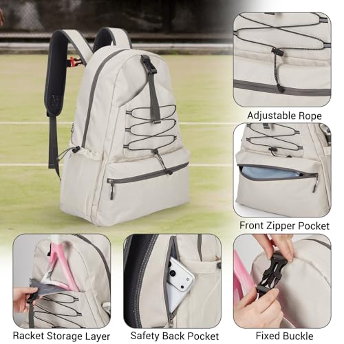 Garvee Tennis Backpack for Men Women, 2 Racket Pickleball Bag with Separate Shoe Compartment, Large Tennis Racket Bag for Racquet Sport Equipment, Beige/Black - color: Beige