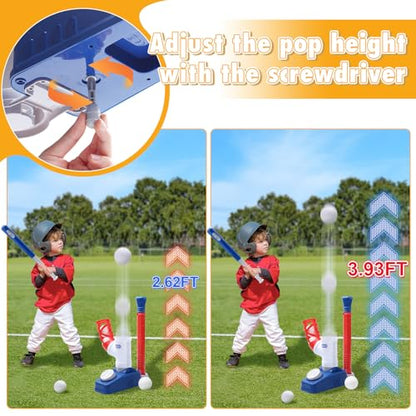 EagleStone Baseball Tee，T-Ball Set for Kids Ages 3-5, Toddler Baseball Set with Step-On Pitching Machine, Adjustable Batting Tee, Bat and 6 Balls - Perfect Outdoor Christmas Toys Gift for Boys - style: Pitching
