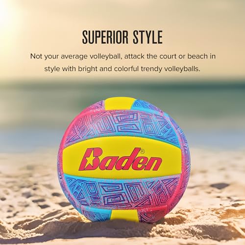 Baden | Fun Design | Official Size & Weight Indoor & Outdoor Volleyball | Bright & Beachy! Soft Touch Synthetic Leather, Durable Stitching |All Ages & Skill Levels