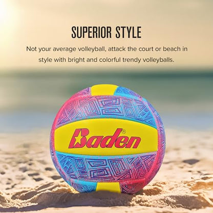 Baden | Fun Design | Official Size & Weight Indoor & Outdoor Volleyball | Bright & Beachy! Soft Touch Synthetic Leather, Durable Stitching |All Ages & Skill Levels