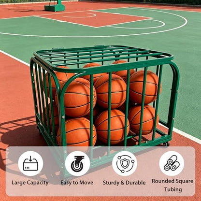 Ball Storage Cart, Basketball or Volleyball Storage Bin with Wheels, Durable Rolling Exercise Ball Cart Holder, Basketball Holder Cage for Indoor and Outdoor, Gym, School, Club - size: ‎Hold 30 Balls-7 27.6 in*31.5 in*35.4"