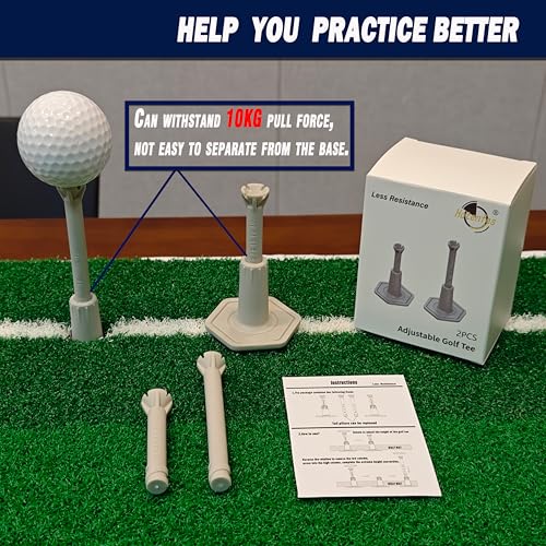 Adjustable Driving Range Golf Tee，Rubber Golf Simulator Tees for Mats，Indoor Golf & Outdoor Practice Accessories，3.9 Inch and 2.8 Inch （2 Pack Gray+2 High Struts）