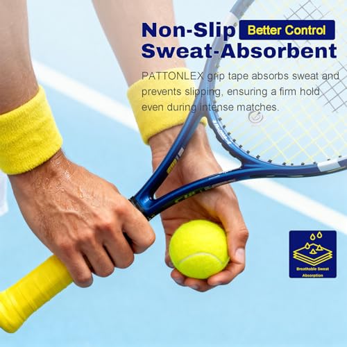 Tennis Racket Grip Tape – 3, 6, 12 Pack Overgrip for Tennis Racquet, Badminton, Pickleball Paddle, Squash, Table Tennis – Sweat Absorbent, Non-Slip, Comfortable Overwrap Grip - color: White + Yellow