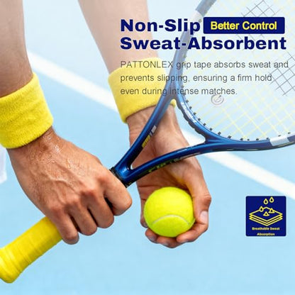 Tennis Racket Grip Tape – 3, 6, 12 Pack Overgrip for Tennis Racquet, Badminton, Pickleball Paddle, Squash, Table Tennis – Sweat Absorbent, Non-Slip, Comfortable Overwrap Grip - color: White + Yellow