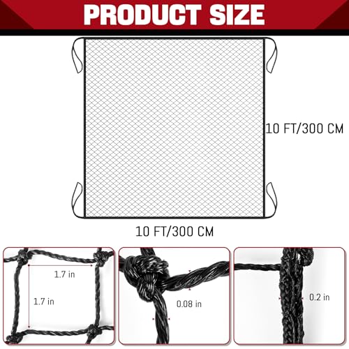 Baseball & Softball Practice Nets Backstop Barrier - Sizes 10x20 FT, 10x15 FT, 10x10 FT - Heavy Duty Nylon Training Net for Batting Cage, Backyard - 33FT Rope & Safety Key Chains