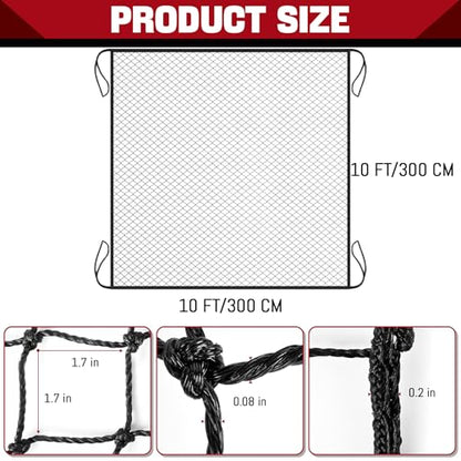 Baseball & Softball Practice Nets Backstop Barrier - Sizes 10x20 FT, 10x15 FT, 10x10 FT - Heavy Duty Nylon Training Net for Batting Cage, Backyard - 33FT Rope & Safety Key Chains