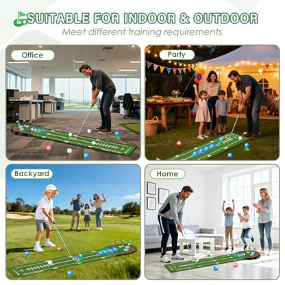 VATOS Upgraded Golf Putting Mat Indoor for kids - Golf Game Set with LED Balls, Glow Cups, Irons & Putters, Portable Putting Green Outdoor for Home Backyard Office Party, Golfing Gifts for Kids Adults