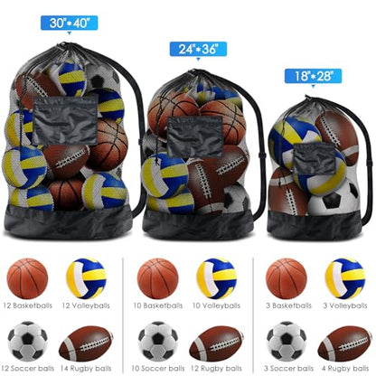 BROTOU Thickened Extra Large Sports Ball Bag Mesh Socce Ball Bag Heavy Duty Drawstring Bags Team Work for Holding Basketball, Volleyball, Baseball, Swimming Gear with Shoulder Strap - size: 24" x 36"