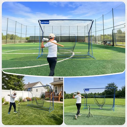Baseball Softball Net with Blocking System, 7x7ft/6x6ft/10x7ft Practice Cage Net for Batting/Pitching/Fielding, Metal Frame with Elevated Base and Storage Bag for Backyard Indoor Training - size: 10x7FT