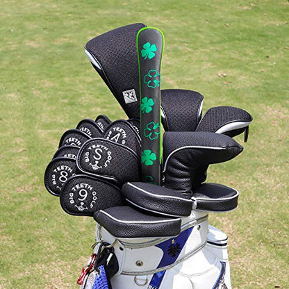 Big Teeth Golf Alignment Stick Covers Training Aid Case Holds 2 Sticks Lucky Clover Pattern - color: Black