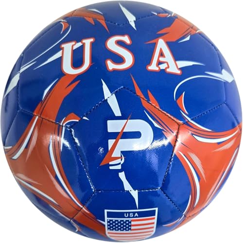 Elite Edition Soccer Ball - Training Soccer Ball – Durable TPU Outdoor Ball – Country Design (USA, Argentina, Brasil, Mexico, Portugal & More) - size: 2, style: USA - BLUE
