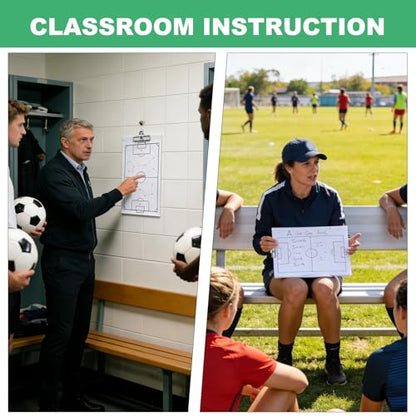 Soccer Coaching Board Clipboard, Double-Sided Dry Erase Tactical Strategy Board, 14 x 9 Inch Planning Whiteboard with Marker, Non-Magnetic Lineup Tool