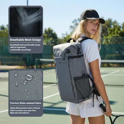 Smartway Waterproof Pickleball Bag With Shoe Compartment - Large Capacity Tennis Racket Backpack For Men Women - color: Grey