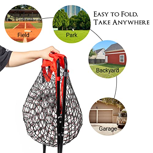 Baseball Caddy with Wheels, Holds 100+ Baseballs or 50+ Softballs, Extra Large Ball Caddy for Baseball and Softball Drills, Easy Set Up and Carrying, Ball Caddy for Outdoor/Indoor