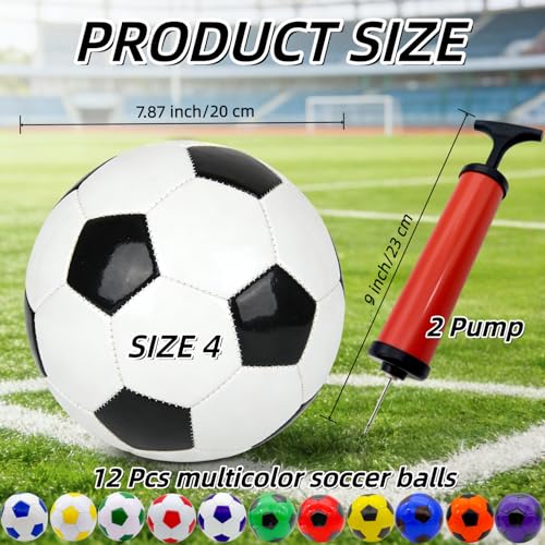 12 Pack Soccer Balls Size 4 with 2 Pumps, for Youth Adult Sports Training Practice Competition Game