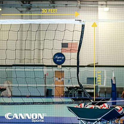Cannon Sports Volleyball Net - Durable Indoor Outdoor Net (30 FT Length x 3 FT High) for Recreational, Backyard, Gymnasium, & Beach Play - Pro Quality 2mm Braided Rope Cable - Easy Setup