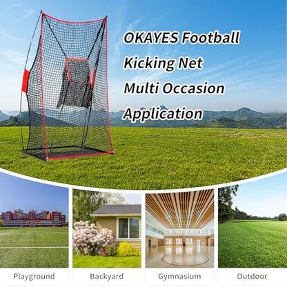 Football Kicking Net for Quarterback Training - 3x6FT Passing Accuracy Trainer with Bonus Detachable Center Throwing Target Pocket - Portable for Backyard Practice