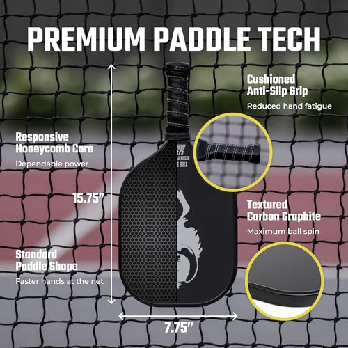 Bison Paddles: Carbon Graphite Pickleball Paddles - Lightweight Pickleball Rackets | Honeycomb Composite Core Improves Pickle Ball Placement and Increases Power | Durable Unibody Construction - color: Black Bison