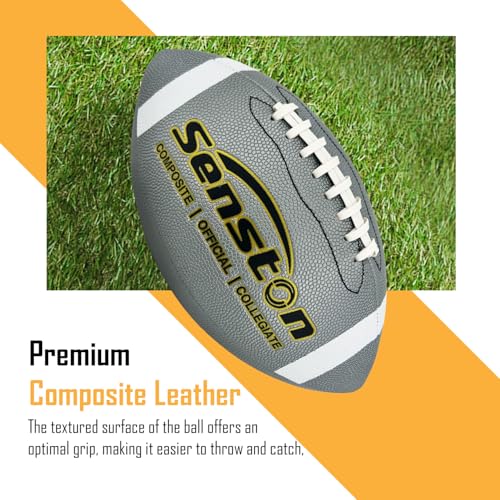 Senston Football Size 9/6 - Premium Composite Leather High School/Kids/Youth Football with Pump Size Foot Ball with Pump - color: Silver, size: Official Size 9