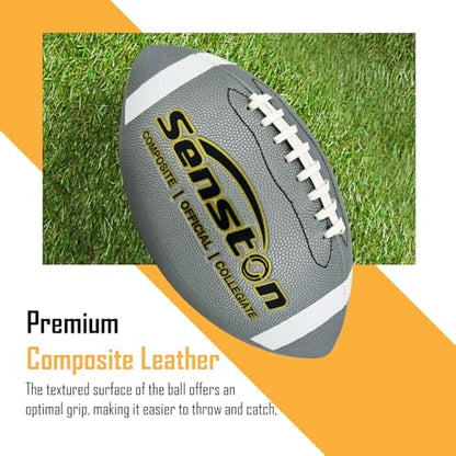 Senston Football Size 9/6 - Premium Composite Leather High School/Kids/Youth Football with Pump Size Foot Ball with Pump - color: Silver, size: Official Size 9