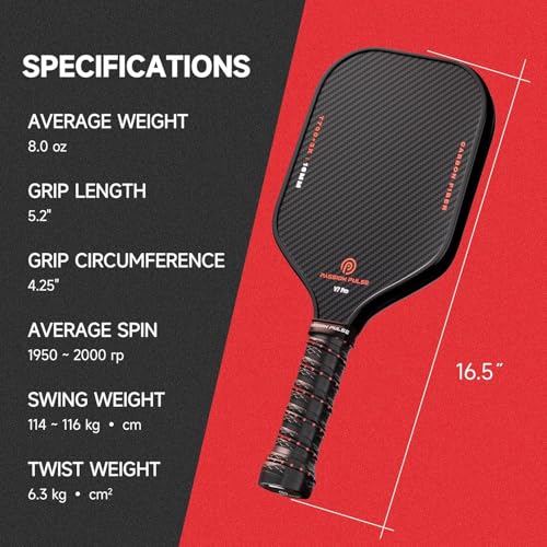 Pickleball Paddle – Advanced Carbon Fiber Surface, 16mm Core, Lightweight 8oz, 3D PulseGrip Handle – Control & Spin for All Skill Levels