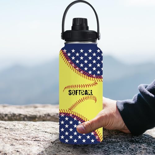 Softball 32oz Stainless Steel Tumbler Insulated Water Bottle for Men Women, Softball Gifts for Women Girls Sport Player Fan Coach - color: Softball
